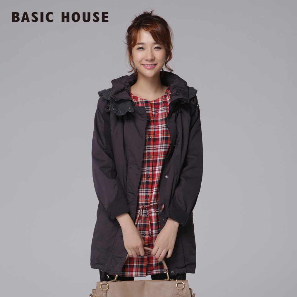 Basic House百家好秋新款女韩版中长款加绒棉衣棉服外套HMJP721A。