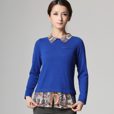 珍丝贝尔2013新款女士时尚短款纯山羊绒衫 韩版印花 民族风针织衫。