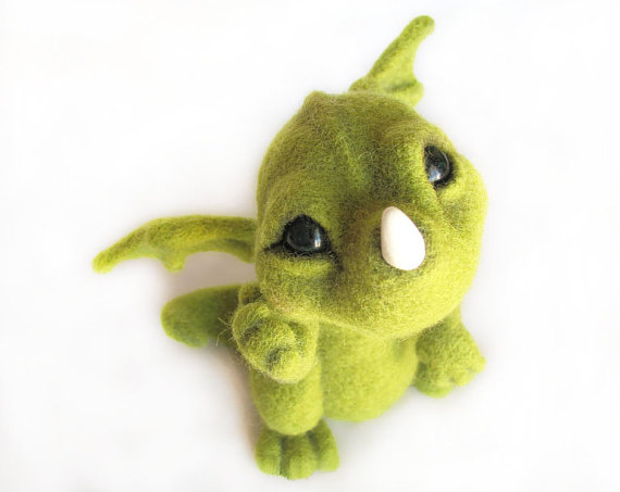 Needle Felted Toy. Little Green Dragon.
