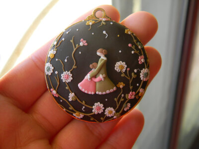 Mother And Daughter Pendant-Polymer Clay by ThePetiteShop