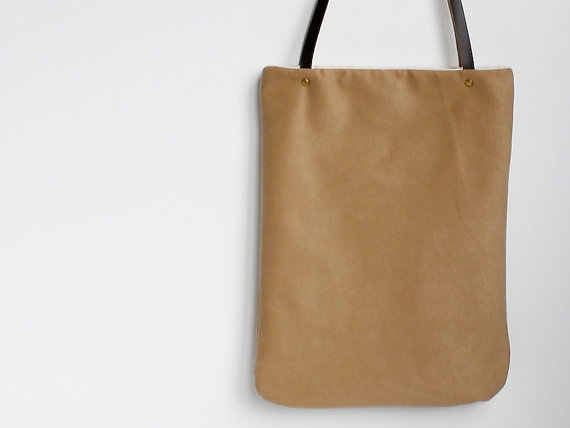 Eco-friendly Tote, Tan Suede Tote Bag, Vegan Tote, Market Tote, Camel Tote