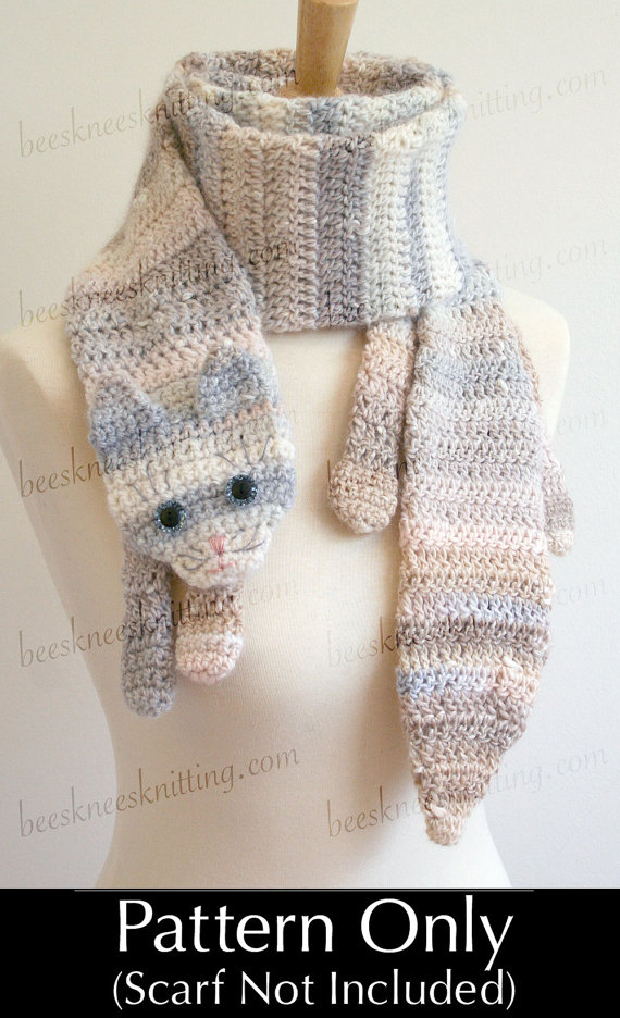 Digital PDF Crochet Pattern for Calico Cat Scarf - DIY Fashion Tutorial - Instant Download