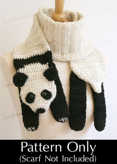 Digital PDF Crochet Pattern for Panda Bear Scarf - DIY Fashion Tutorial - Instant Download