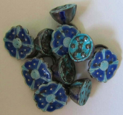 ANTIQUE CHINESE SILVER ENAMEL BLUE TURQUOISE BUTTONS BUTTON SET| Buttons