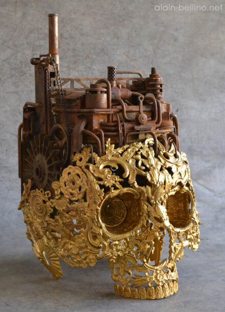 Alain Bellino，skull with steampunk brain