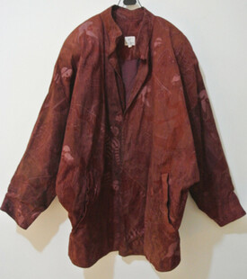 vintage复古古着西班牙制艺术范红色希腊人物线描羊皮皮衣外套