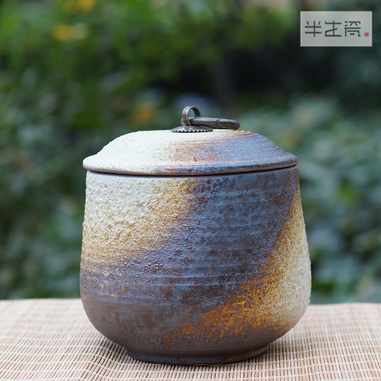 日式功夫茶道茶具粗陶茶叶罐茶缸密封罐储茶罐陶瓷罐醒茶罐