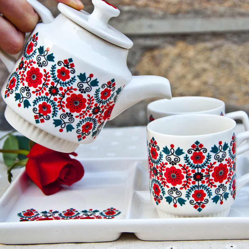 zakka杂货日式小红花陶瓷茶具水杯茶壶托盘北欧田园风茶具套装