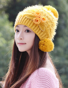 冬日美丽暖暖毛线帽