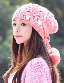 冬日美丽暖暖毛线帽