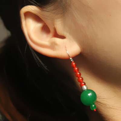 「洒夏原创」手工编织 纯银耳环 防过敏 天然红玛瑙 中国风 耳环