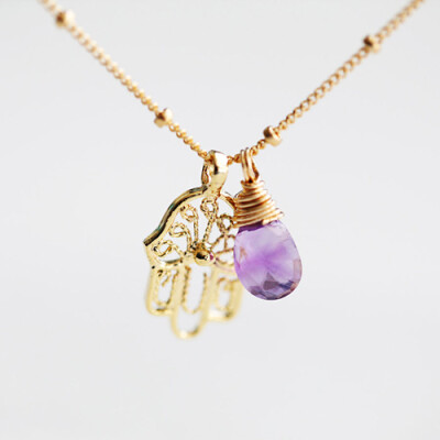 紫水晶包金项链
