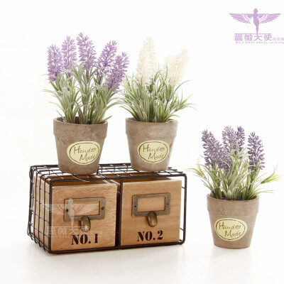 zakka乡村仿真薰衣草假花盆栽复古作旧盆景卫生间搁板阳台花