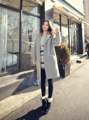 本款大衣用的韩国进口毛呢面料 毛呢外套  时尚搭配 搭配