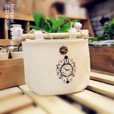 古典印花棉麻挂袋 zakka 日式良品 宝贝尺寸：17cm * 20cm 主要材质：麻布+防水层 宝贝款式：皇冠、铁塔、钟表