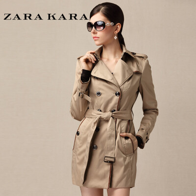 ZARA KARA女式春秋装中长款风衣外套 2013女款修身款风衣 英伦风。