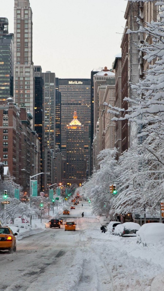 NY Winter Snow USA iPhone 5s Wallpaper