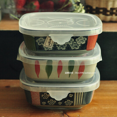 ZAKKA和风陶瓷保鲜碗密封碗日式手绘饭菜盒便当盒食物储存盒
