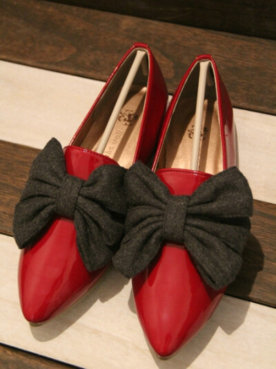 日本女鞋单鞋尖头平底蝴蝶结可爱日系小红鞋