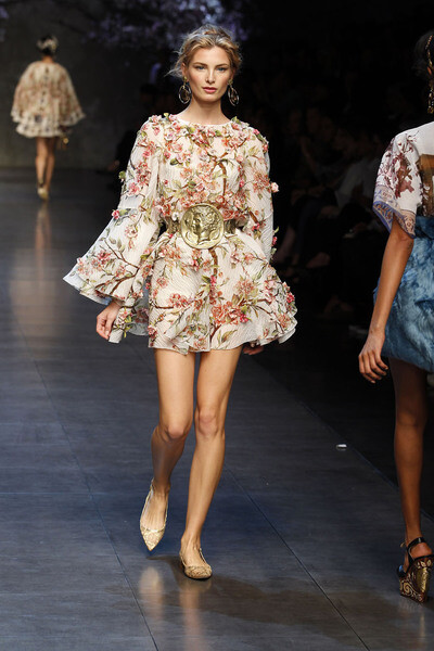 欧洲站2014D家春夏最新款女装 印花喇叭袖名媛修身优雅显瘦连衣裙