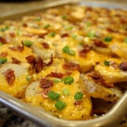 2 lbs. potatoes, I used 3 large potatoes 6 slices of bacon, cooked, drained &amp;amp; chopped (reserve 1 tablespoon of the bacon grease). 2 cups medium cheddar cheese, shredded 4 green onions, chopped…