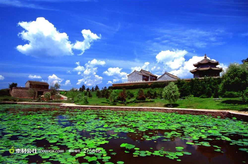 中国名胜风景古城水池图片素材