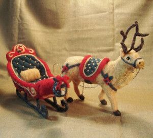 Reindeer and Santa's Sleigh Needle Felted Soft Sculpture by Bella McBride of McBride House