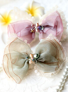 DF 超仙亮片娟纱布艺超大蝴蝶结弹簧夹 顶夹 发夹 一字夹