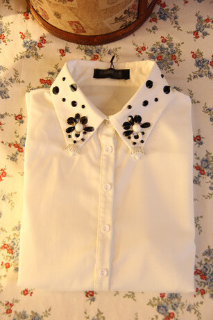 卡密拉名媛风修身巴洛克宝石淑女翻领百搭VINTAGE复古衬衫衣