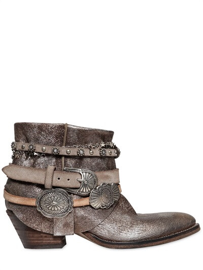 ELENA IACHI 50MM BELTED METALLIC LEATHER ANKLE BOOTS