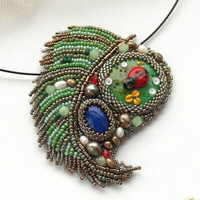 Green necklace. Necklace with ladybug Ladybug necklace by Eniya, $85.00