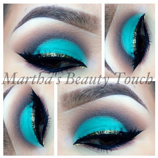 Turquoise glitter eye makeup #vibrant #smokey #bold #eye #makeup #eyes