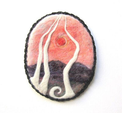 wall hanging in needle felt, original artwork, woodland art, fiber art, felted artwork.