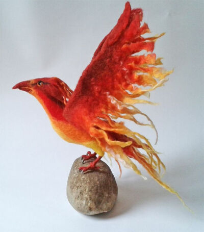 Needle felted phoenix bird by Cigdem Gungur.
