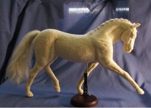 Needle felted Dressage Horse Sculpture by Laura Frazier of FarmGirl Arts.