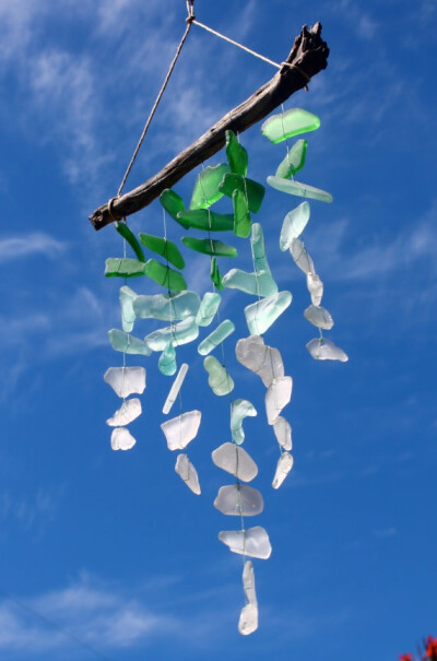 Driftwood and sea glass suncatcher