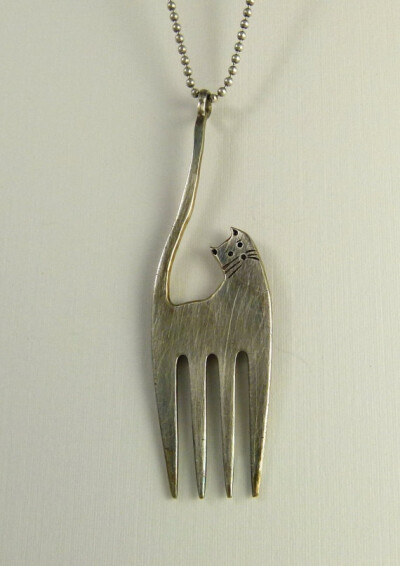 Cat Fork... Up cycled fork, up cycled sterling silver Silverware jewelry