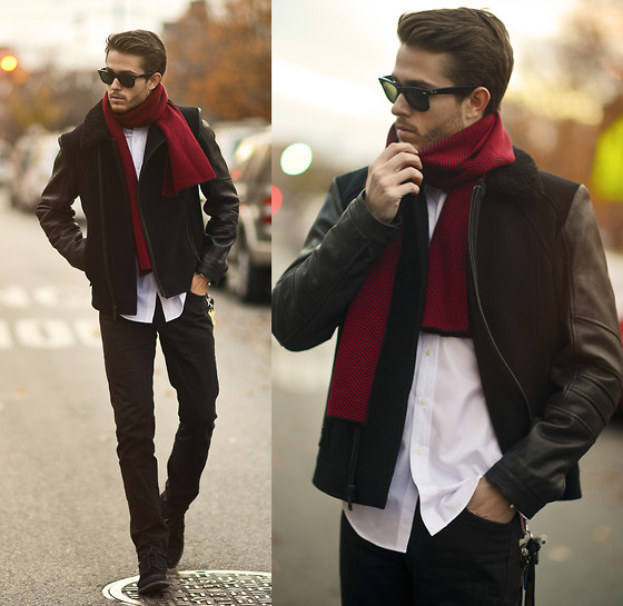 Jacket, Ray Ban Rayban, Boots - Scarlet - Adam Gallagher