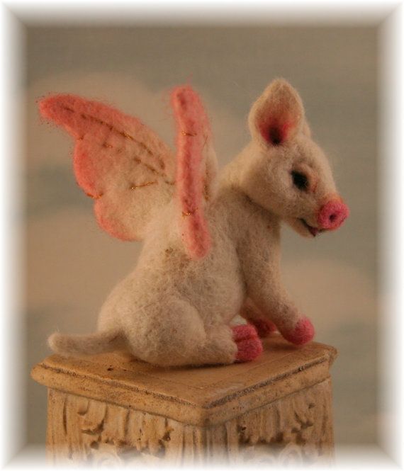 When Pigs Fly Piglet OOAK Needle felted Alpaca Artist by SteviT, $295.00