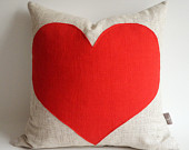 Sukan / Red Heart Pillow Cover - Raw Linen Pillow - Heart Linen Cushion Cover - Decorative Pillow - Accent Pillow - Heart Pillows