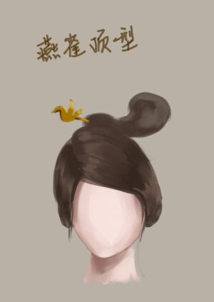 .燕雀顶型  簪首为燕、雀等妆饰,而且燕雀的形状各有不同的形式,一般立状较多。这种妆饰多插在发中、发顶和发冠上,制作极为精致。通常为两支,对插于双鬓。