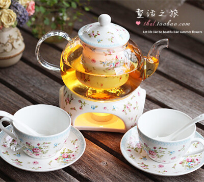 欧式下午茶田园水果茶茶具过滤加热保温煮茶杯陶瓷玻璃花茶壶套装