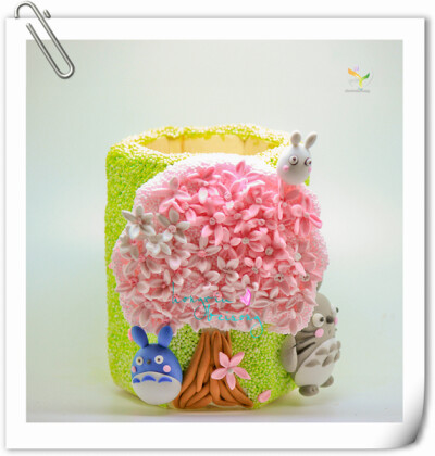 龙猫笔筒 宫崎骏 樱花树下的龙猫 粘土材料包