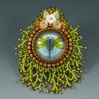 Dragonfly brooch / pendant. Beadwork by Kate Tracton Designs