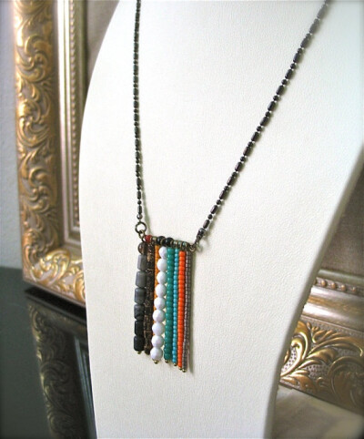 Fringe beaded long necklace