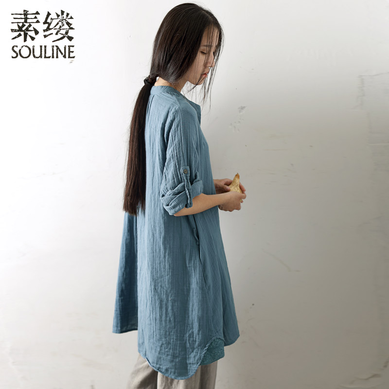 素缕souline《素色天香》2014春款立领长袖衬衫女衬衣SL4992栐