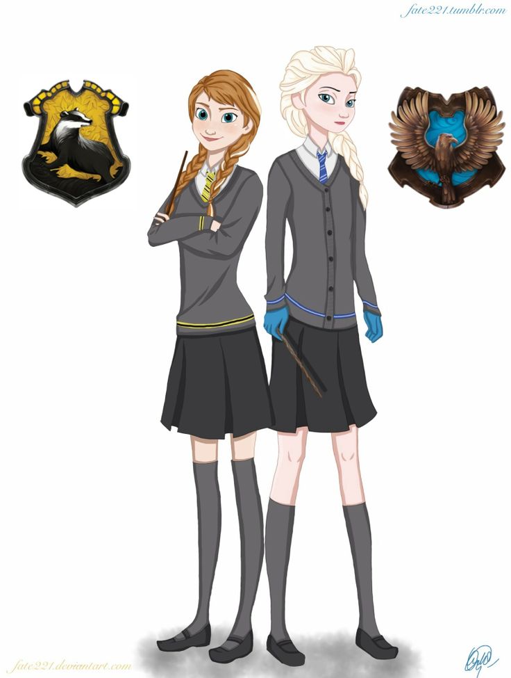 Frozen Hogwarts AU: Anna in Hufflepuff and Elsa in Ravenclaw THANK YOU THANK YOU THANK YOU SOMEONE FINALLY MADE AN ART WITH THEM IN THE HOUSES I THINK THEY BELONG IN (or Elsa could be in griffindor)