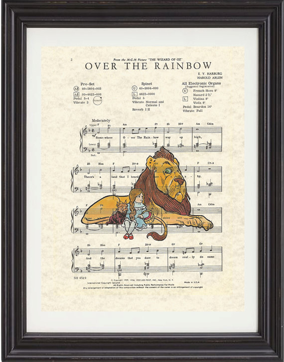 Over The Rainbow, Sheet Music, Art Print, Wizard Of Oz, Classic Movie, Nursery, Child, Vintage Illustrations