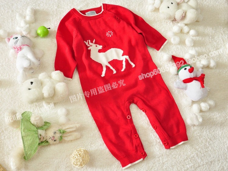 Kiabi baby年末特价长袖纯棉线新年宝宝爬服连体衣喜庆满月