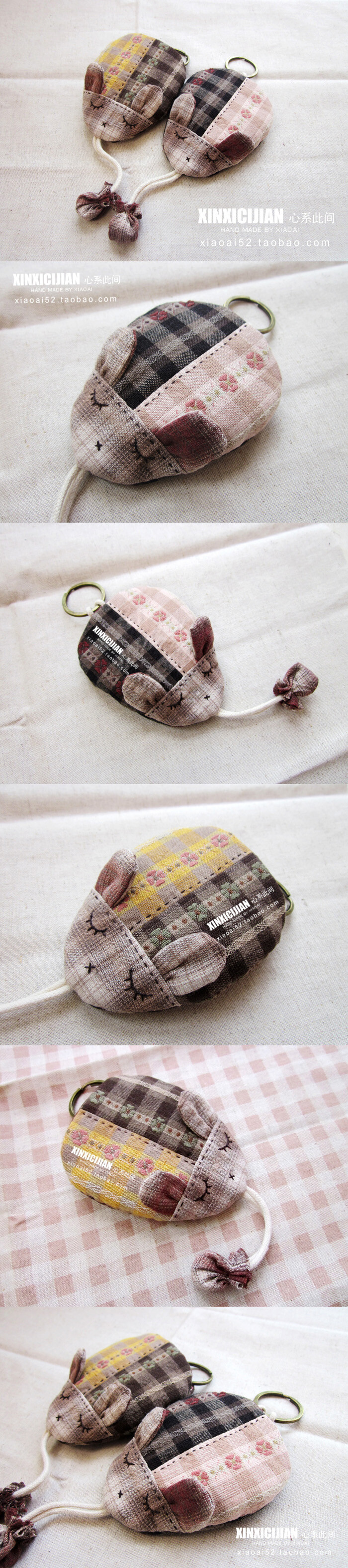 DIY手工布艺材料包 免裁剪 先染拼布 小老鼠钥匙包 心系此间